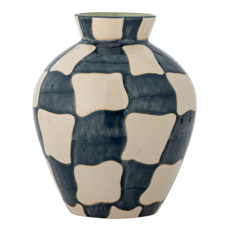 Wyprzedaż Niebiesko-kremowy szklany ręcznie malowany wazon (wysokość 24 cm) Check – Bloomingville Bonami