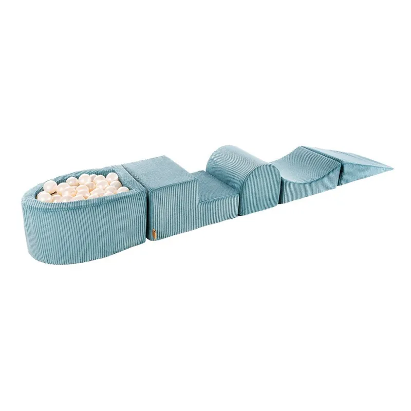 Tylko do końca tygodnia Turkusowy sztruksowy piankowy plac zabaw 5 szt. wysokość 30 cm 250x45 cm Montessori – Meowbaby Bonami