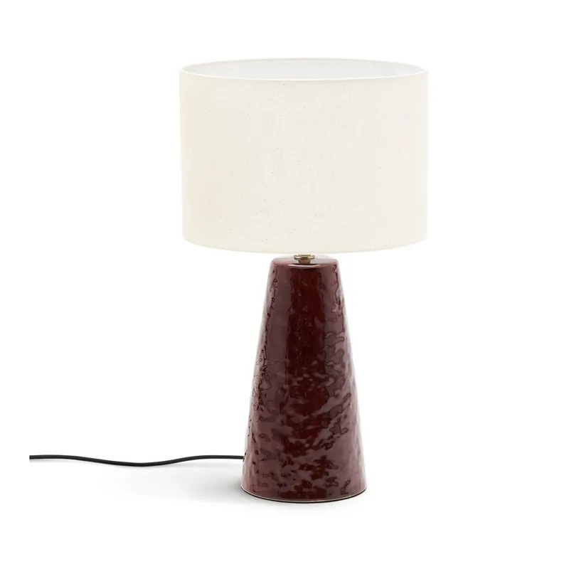 Bezpieczna płatność Czerwono-biała lampa stołowa z tekstylnym kloszem (wysokość 49 cm) Drava – Kave Home Bonami