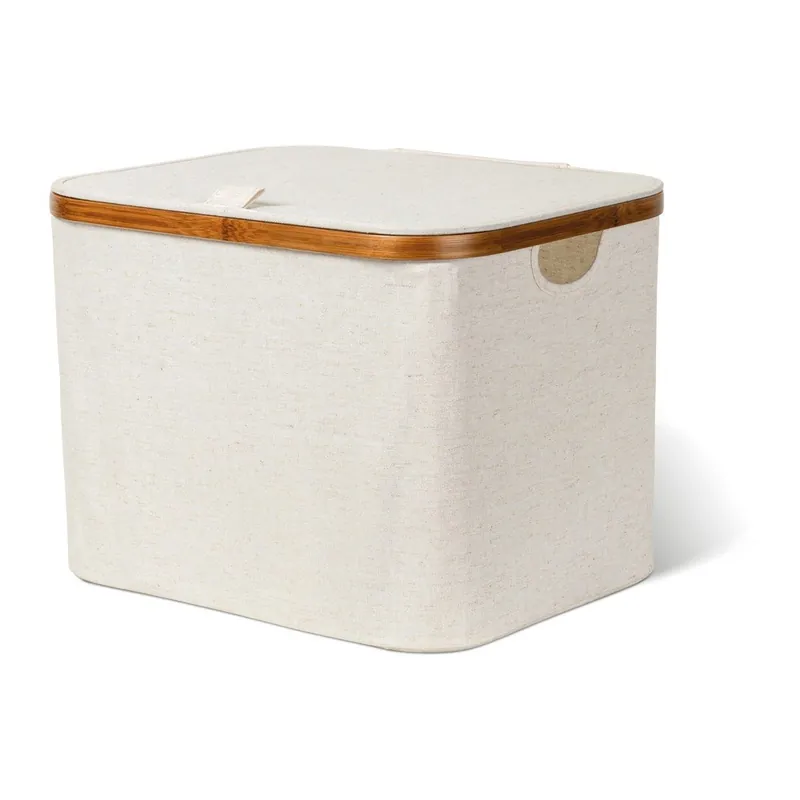 Wyprzedaż Kremowy tekstylny pojemnik z pokrywką 40,5x33x30 cm Bamboo/Linen – Bigso Bonami