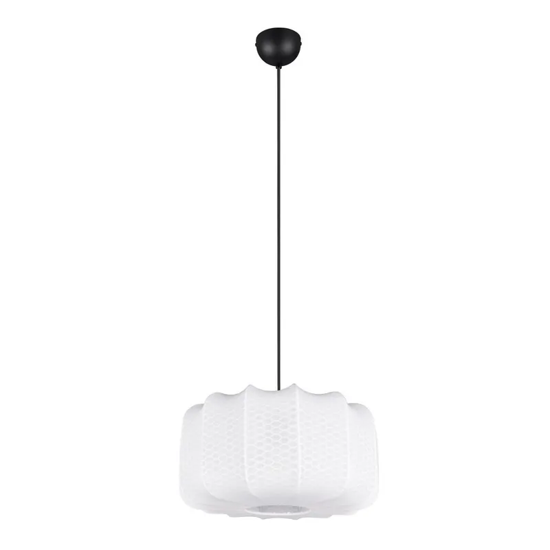 Tani Biała metalowa lampa wisząca z tekstylnym kloszem ø 40 cm Madleine – Reality Bonami