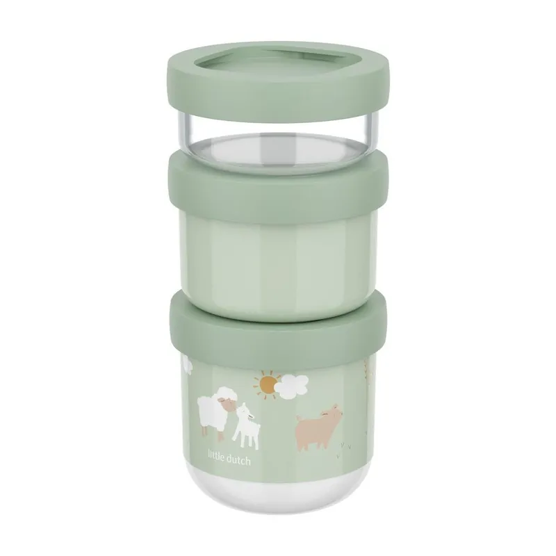 Łatwy zwrot Jasnozielone plastikowe pojemniki śniadaniowe dla dzieci 3 szt. Little Farm by Little Dutch – Mepal Bonami
