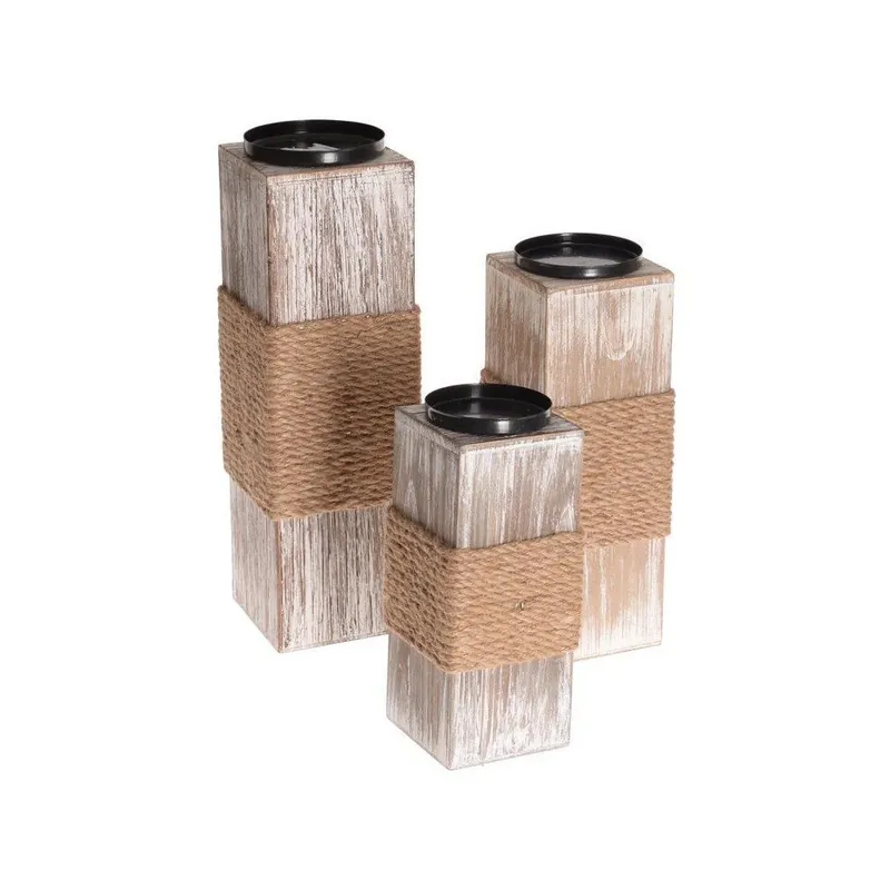 Zestaw 3 świeczników Wooden Rope Bonami Super okazja