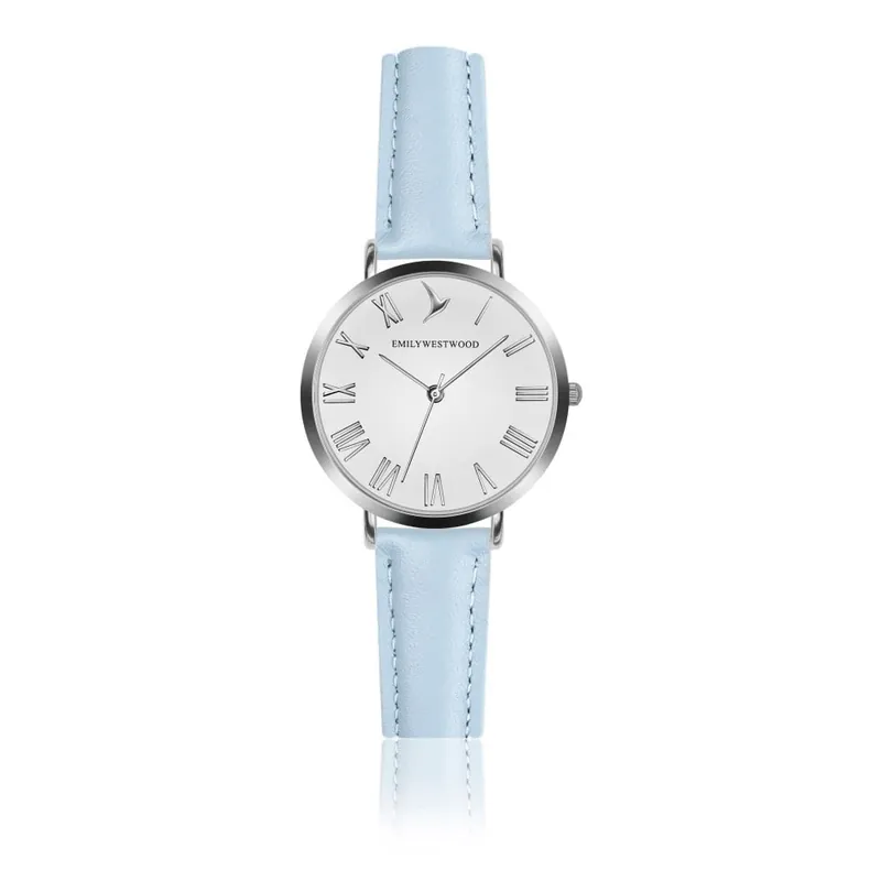 Premium Zegarek damski z jasnoniebieskim paskiem ze skóry Emily Westwood Pastel Bonami