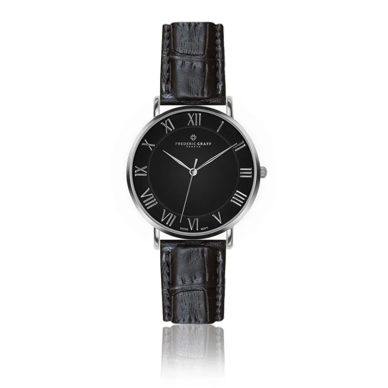 Tylko do końca tygodnia Zegarek męski z czarnym paskiem skórzanym Frederic Graff Silver Dom Croco Black Leather Bonami