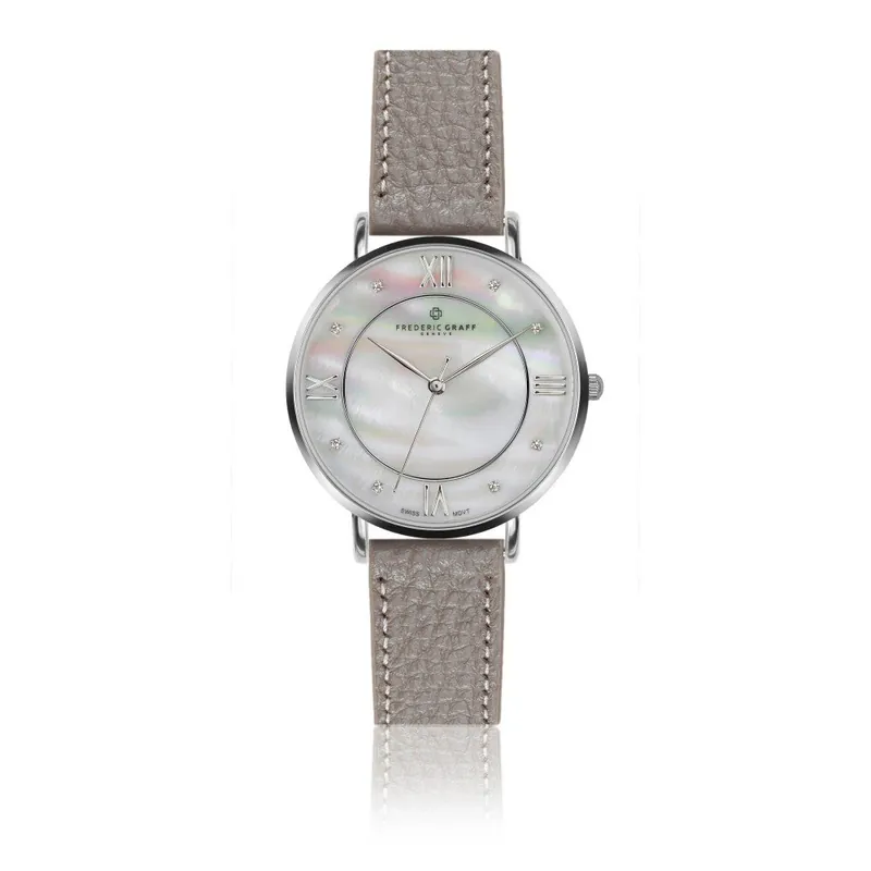 Zegarek damski z szarym paskiem skórzanym Frederic Graff Silver Liskamm Lychee Grey Leather Bonami Promocja