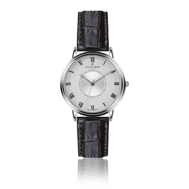 Zegarek męski z czarnym paskiem skórzanym Frederic Graff Silver Grand Combin Croco Black Leather Bonami Ostatnie sztuki