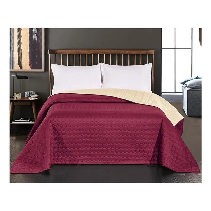 Kup online Bordowo-kremowa narzuta dwustronna z mikrowłókna DecoKing Salice, 200x220 cm Bonami