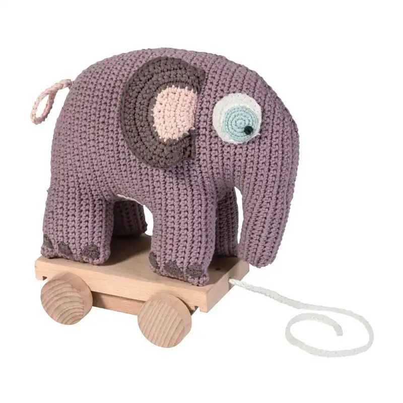 Szybka wysyłka Szydełkowa zabawka na sznurku Sebra Crochet Elephant On Wheels Bonami