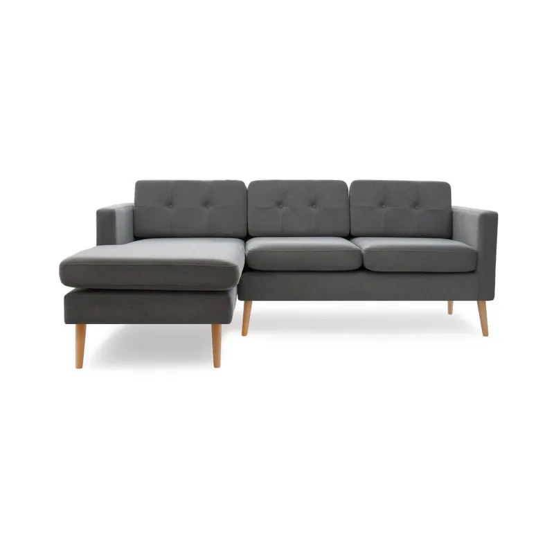Jasnoszara sofa narożna lewostronna z naturalnymi nogami Vivonita Sondero Bonami Popularny