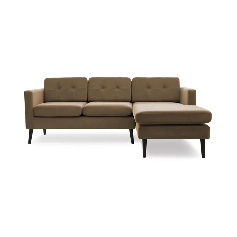 Jasnobrązowa sofa narożna prawostronna z czarnymi nogami Vivonita Sondero Bonami Nowy