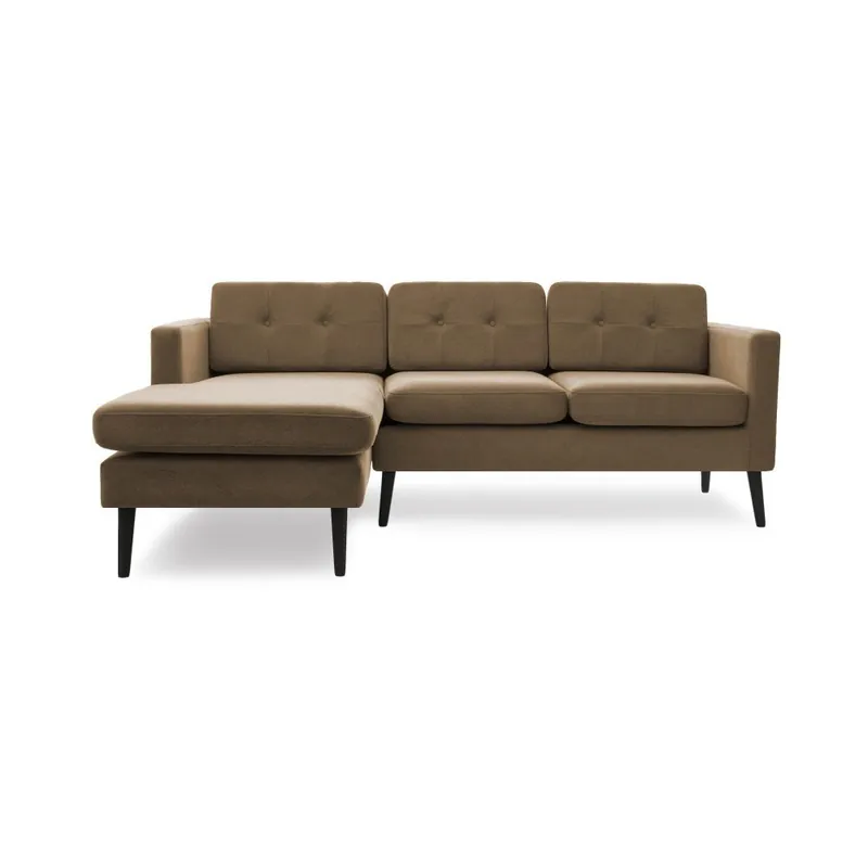 Jasnobrązowa sofa narożna lewostronna z czarnymi nogami Vivonita Sondero Bonami Nie przegap