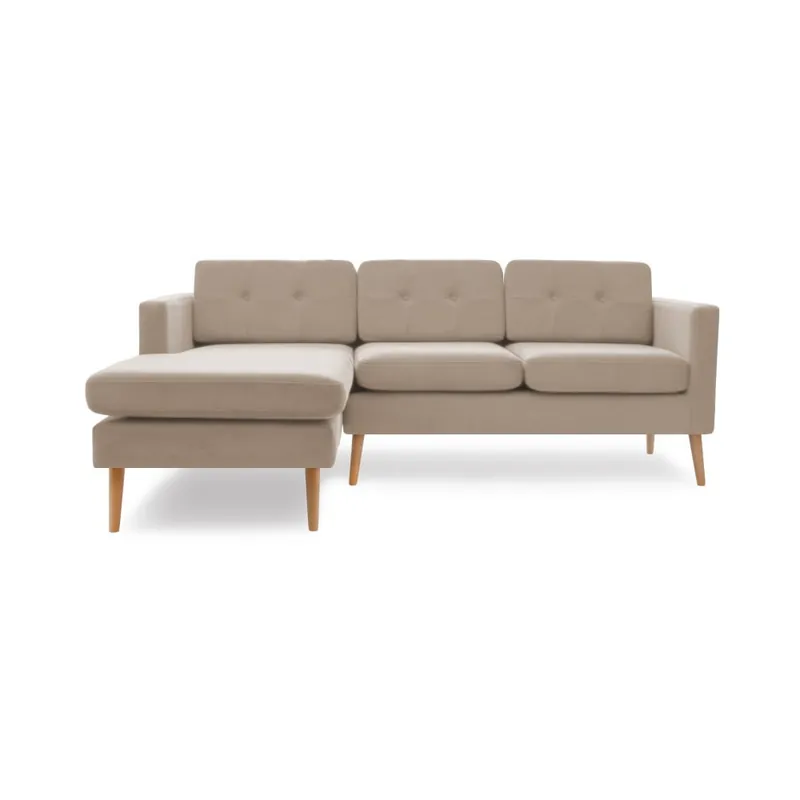Beżowa sofa narożna lewostronna z naturalnymi nogami Vivonita Sondero Bonami Kup online