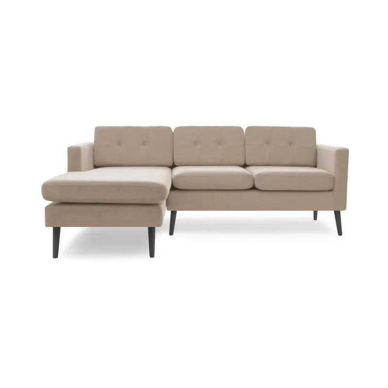Beżowa sofa narożna lewostronna z czarnymi nogami Vivonita Sondero Bonami Bezpieczne zakupy