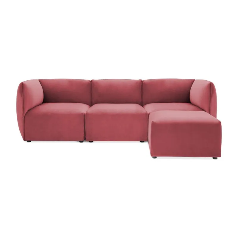 Czerwonoróżowa 3-osobowa sofa modułowa z podnóżkiem Vivonita Velvet Cube Bonami Tani