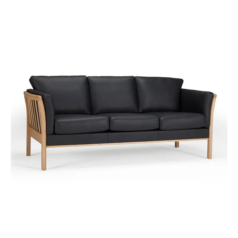 Czarna sofa skórzana trzyosobowa Kragelund Aya Bonami Ekspresowa dostawa