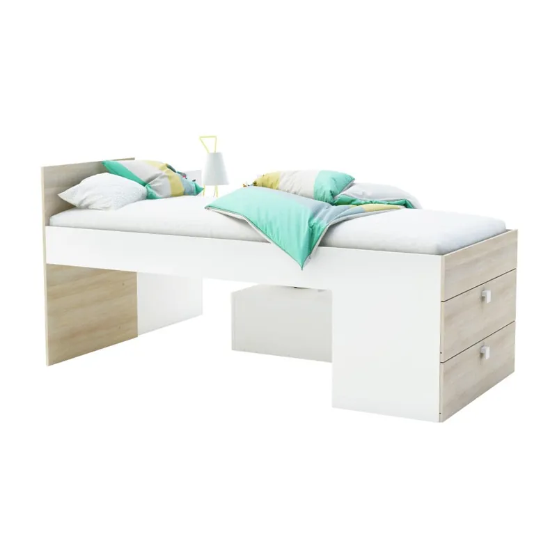 Białe łóżko jednoosobowe ze schowkiem w kolorze drewna 13Casa Fox, 90x200 cm Bonami Oferta limitowana