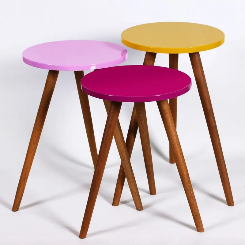 Sprawdź teraz Zestaw 3 stolików Kate Louise Round (fioletowy, różowy, żółty) Bonami