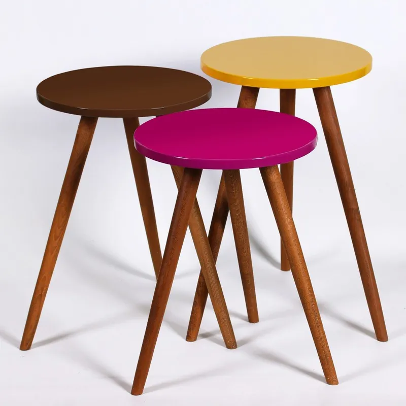 Zestaw 3 stolików Kate Louise Round (fioletowy, brązowy, żółty) Bonami Wyjątkowa oferta