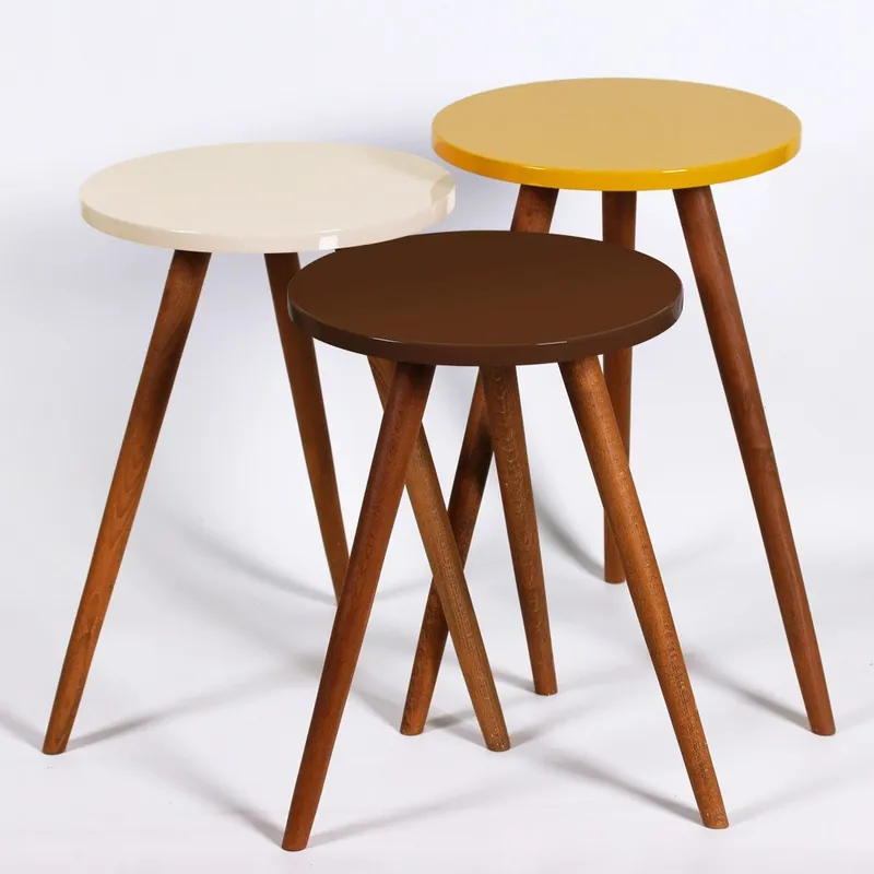 Zestaw 3 stolików Kate Louise Round (brązowy, kremowy, żółty) Bonami Premium
