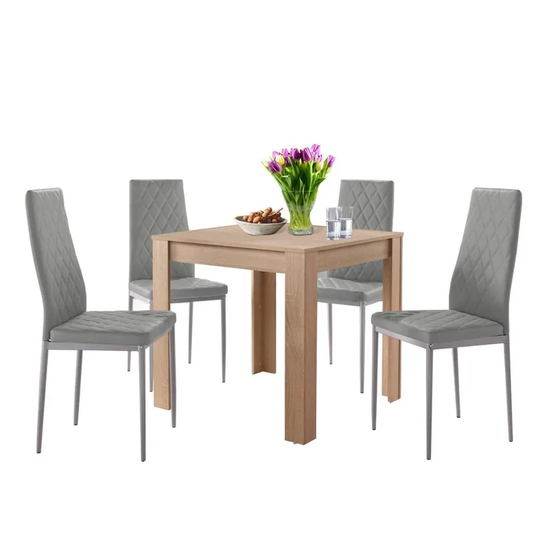 Komplet stołu do jadalni w dębowym dekorze i 4 szarych krzeseł do jadalni Støraa Lori and Barak, 80x80 cm Bonami Cena promocyjna