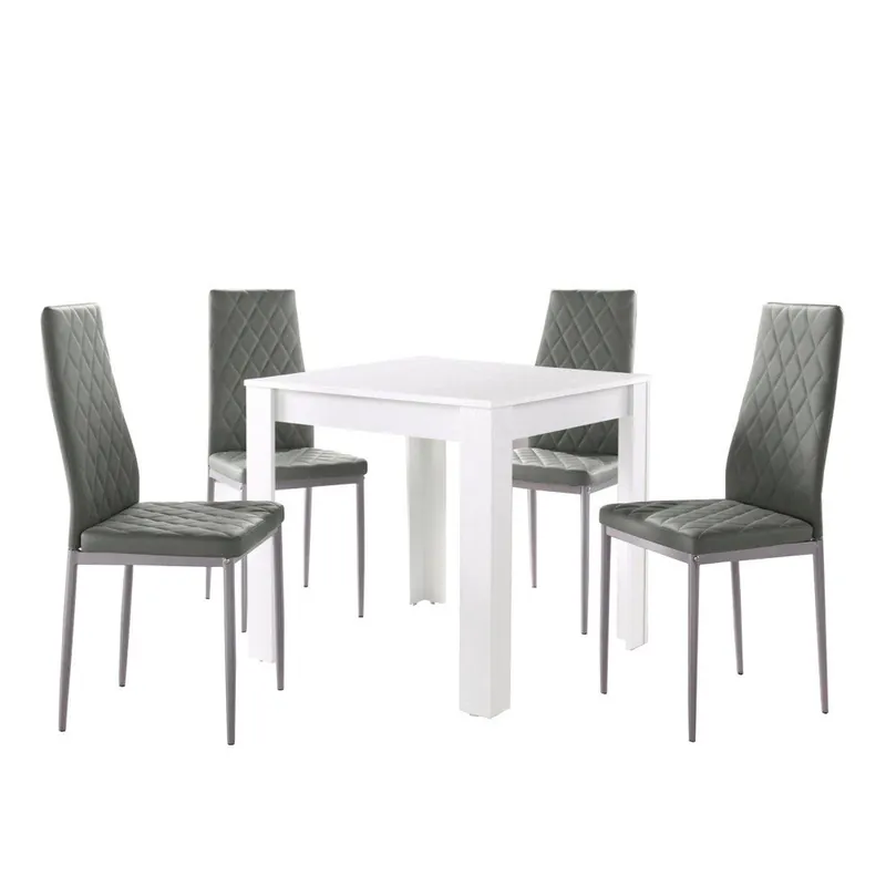 Komplet białego stołu do jadalni i 4 szarych krzeseł do jadalni Støraa Lori and Barak, 80x80 cm Bonami Łatwy zwrot