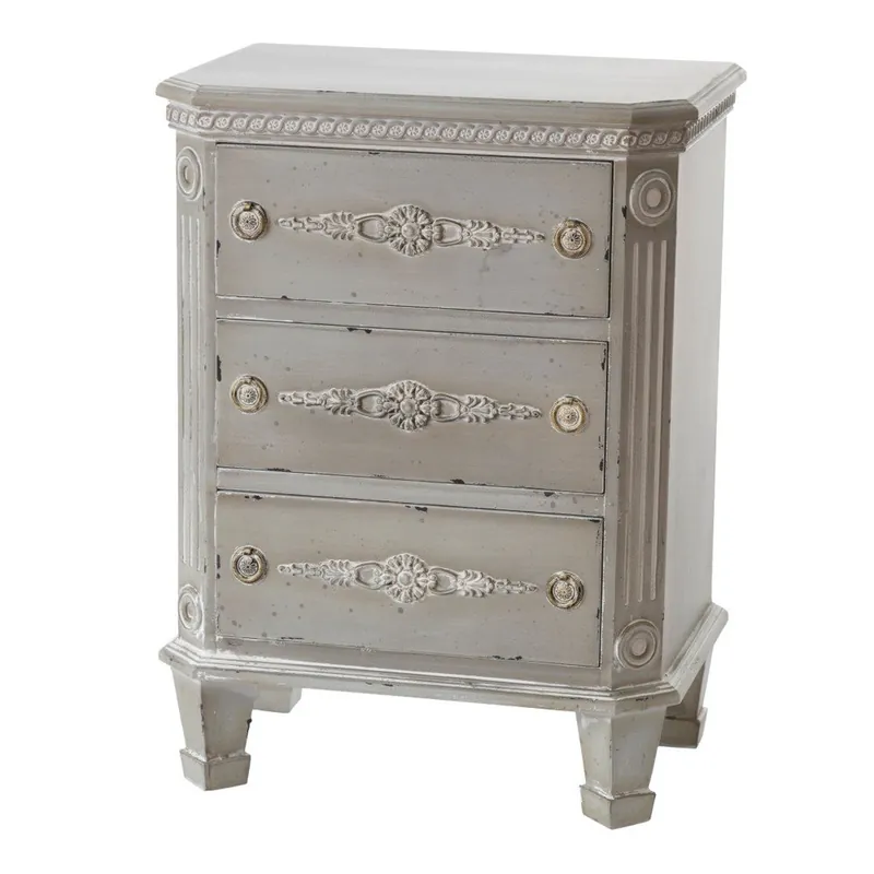Szara szafka nocna z 3 szufladami i konstrukcją ze drewna paulowni Decoración Giménez Michele Bonami Oferta