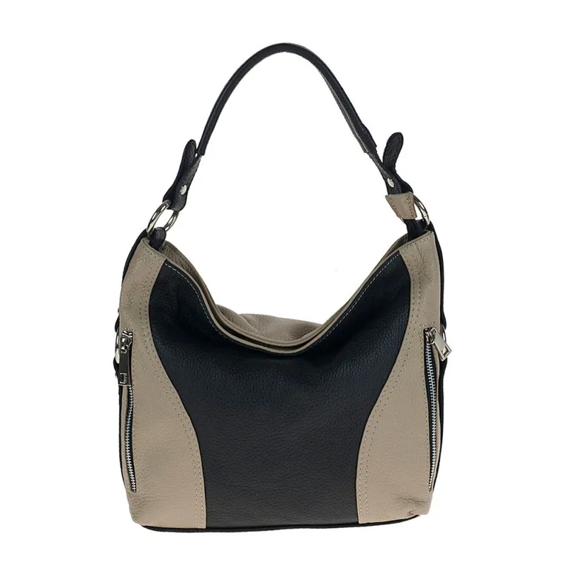 Bestseller Beżowo-czarna skórzana torebka Pitti Bags Erin Bonami
