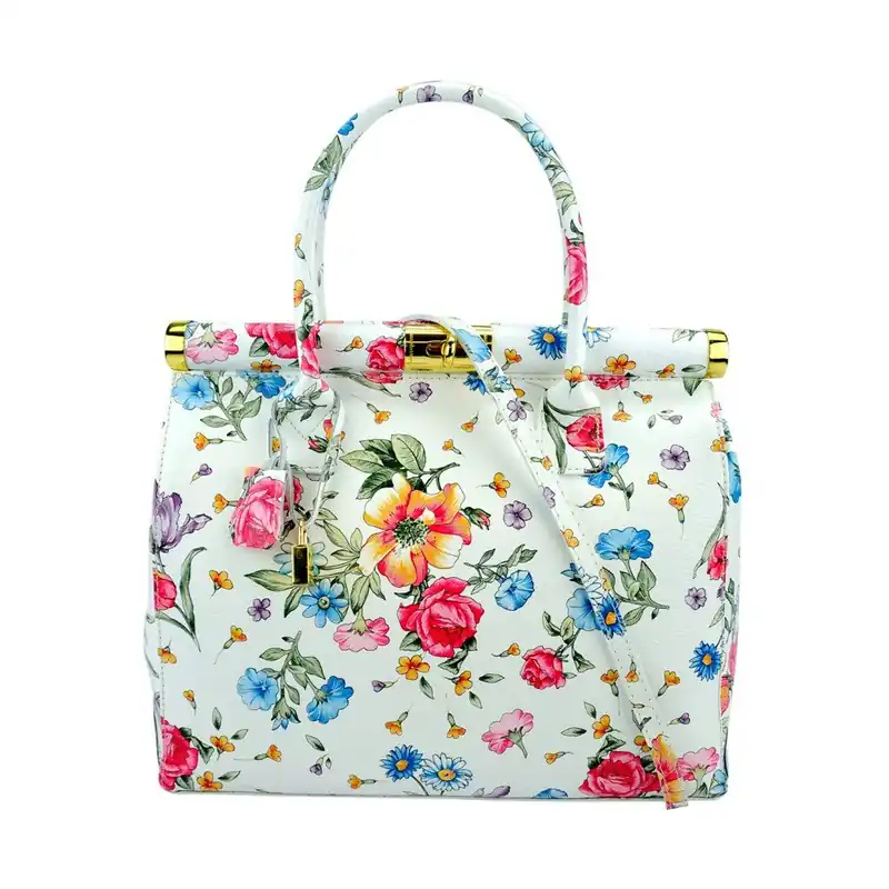 Bezpieczne zakupy Biała skórzana torebka w kwiaty Pitti Bags Latina Bonami