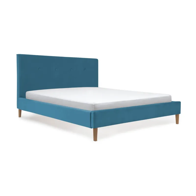Niebieskie łóżko z naturalnymi nóżkami Vivonita Kent, 160 x 200 cm Bonami Oferta czasowa