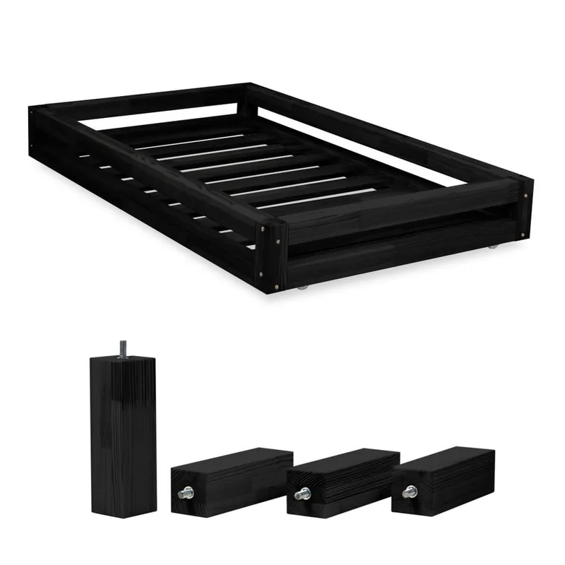 Cena promocyjna Komplet czarnej szuflady pod łóżko i 4 wydłużonych nóg Benlemi, łóżko 80x160 cm Bonami