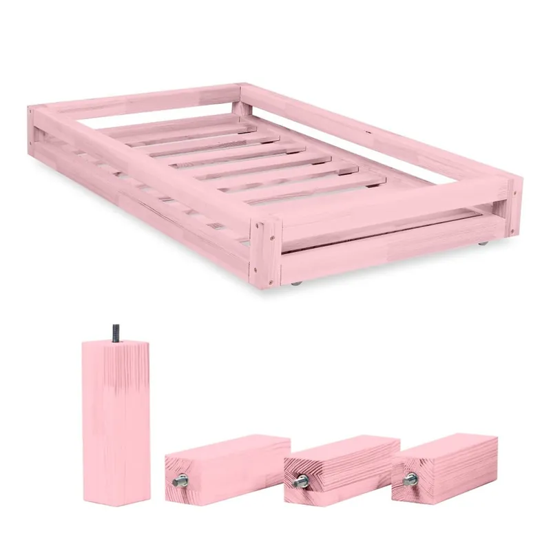 Oferta Komplet różowej szuflady pod łóżko i 4 wydłużonych nóg Benlemi, łóżko 80x200 cm Bonami