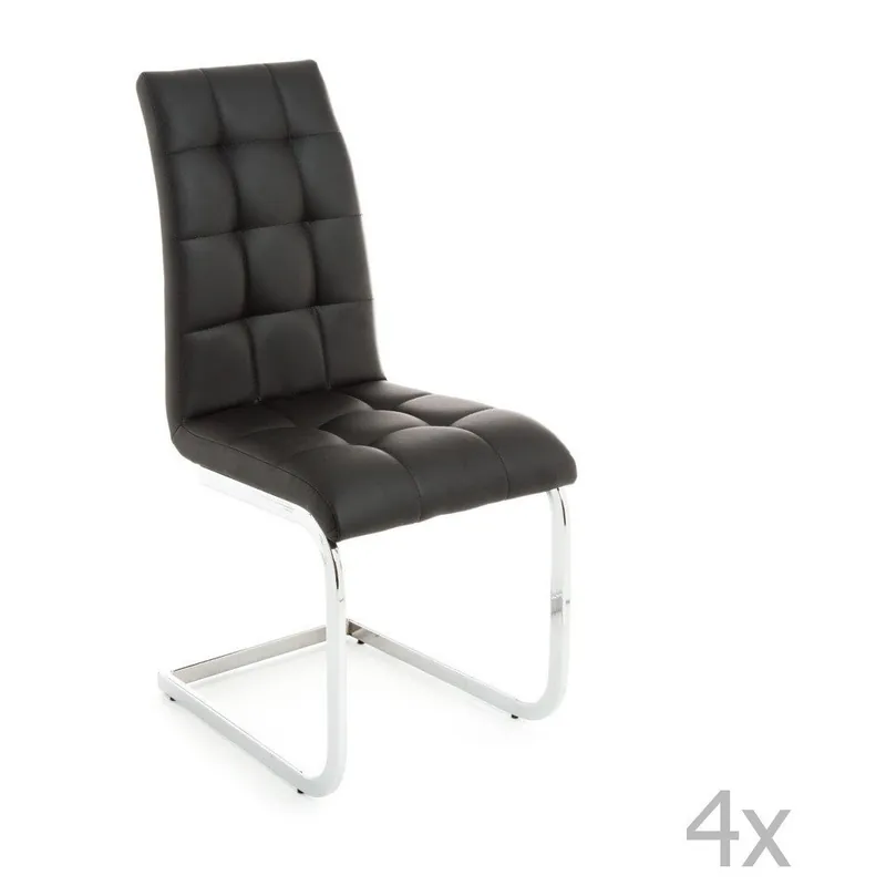 Oferta limitowana Komplet 4 czarnych krzeseł z obiciem ze skóry ekologicznej Tomasucci Cozy Bonami