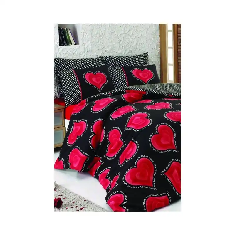 Bawełniana pościel jednoosobowa z prześcieradłem Corazones Rojas, 160x220 cm Bonami Okazja