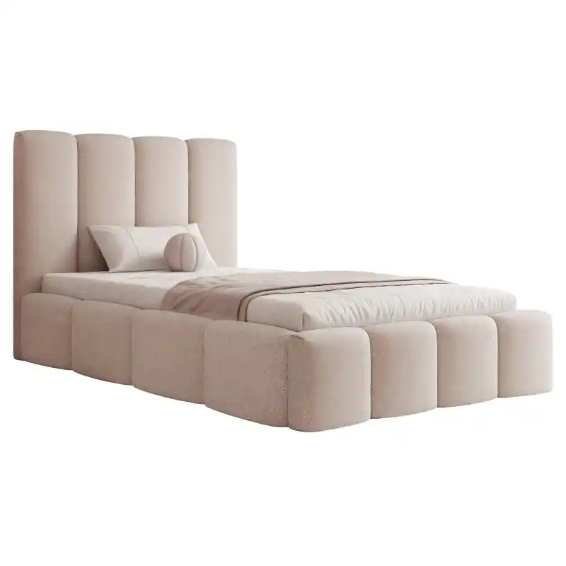 Wyjątkowa oferta Łóżko Tapicerowane Maro 200x200 Jasnobeżowe Premium