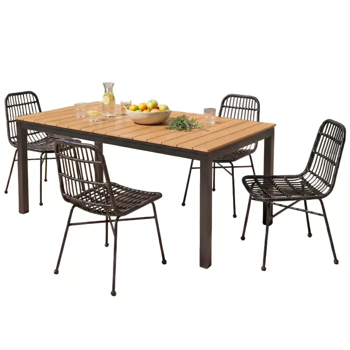 Argos i Waldi Zestaw ogrodowy, stół 140-180 cm dąb/czarny, 4× krzesło Oferta