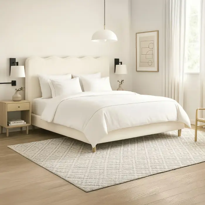 Izmir Łóżko tapicerowane 160×200 cm, kremowe boucle Kup online