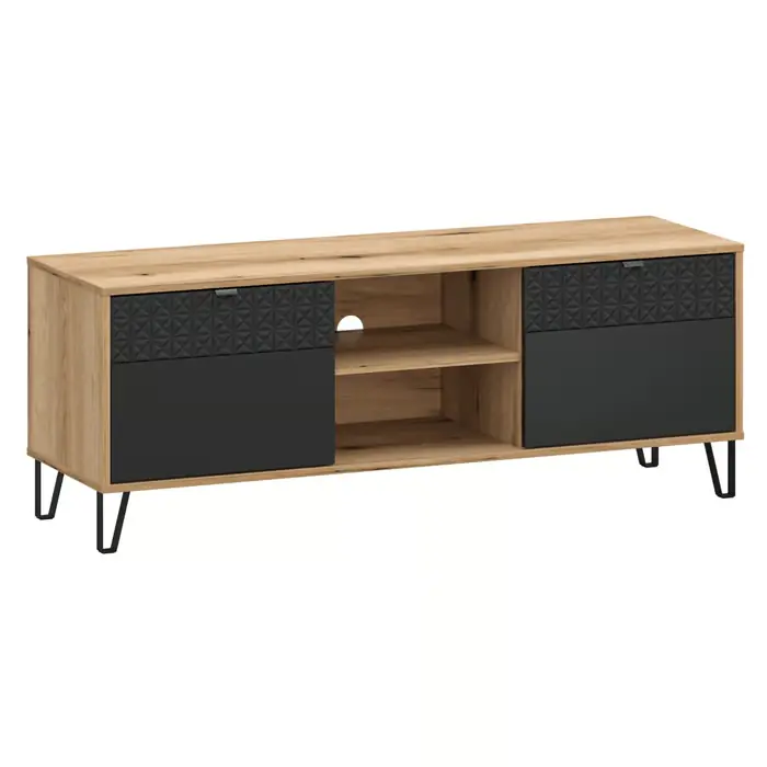 Rabat Nabello Szafka RTV 140 cm, dąb evoke/czarny