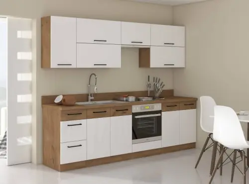 Zestaw mebli kuchennych Vigo biały połysk 260cm 8 szafek Darmowy zwrot