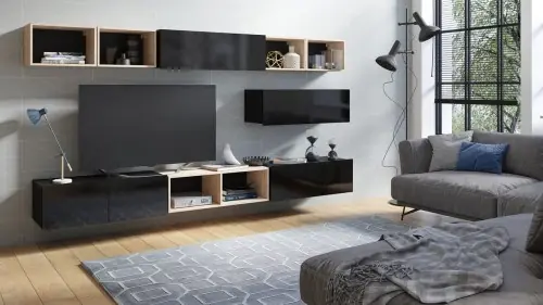Ostatnia szansa Meblościanka Calabrini 26 czarny połysk/dąb artisan